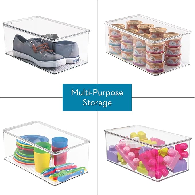 Clear Plastic Storage Bin with Hinged Lid, Stackable Food-Safe Organizer for Kitchen, Pantry, Fridge & Cabinet, BPA-Free