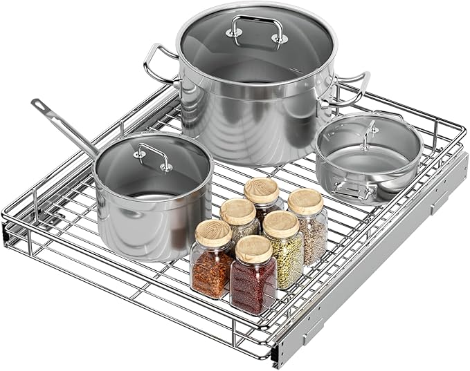 ZOINLIY Pull Out Cabinet Organizer, Versatile Slide Out Kitchen Organizers and Storage,Heavy Duty Drawer Cupboard Storage Basket, Smooth Sliding, Chrome Finish,20.8" W x 21" D