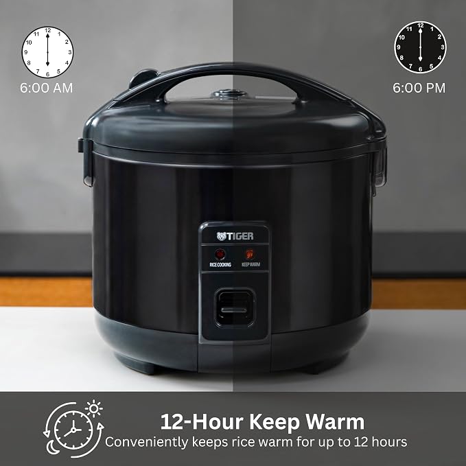 Tiger JNP-S15U-KY 8 Cup Capacity Rice Cooker with Non-Stick Inner Pot, Retractable Power Cord, and Keep Warm up to 12 hours, Black
