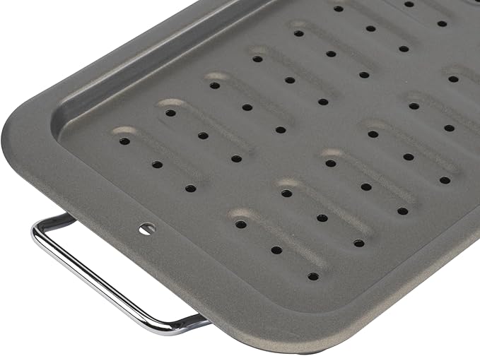 GoodCook Everyday Broiler Baking Pan with Built-in Handles Nonstick Warp-Resistant Heavy-Gauge Steel Construction Even-Heating Oblong Pan with Drip Rack, 7"x11", Gray (Pack of 4)