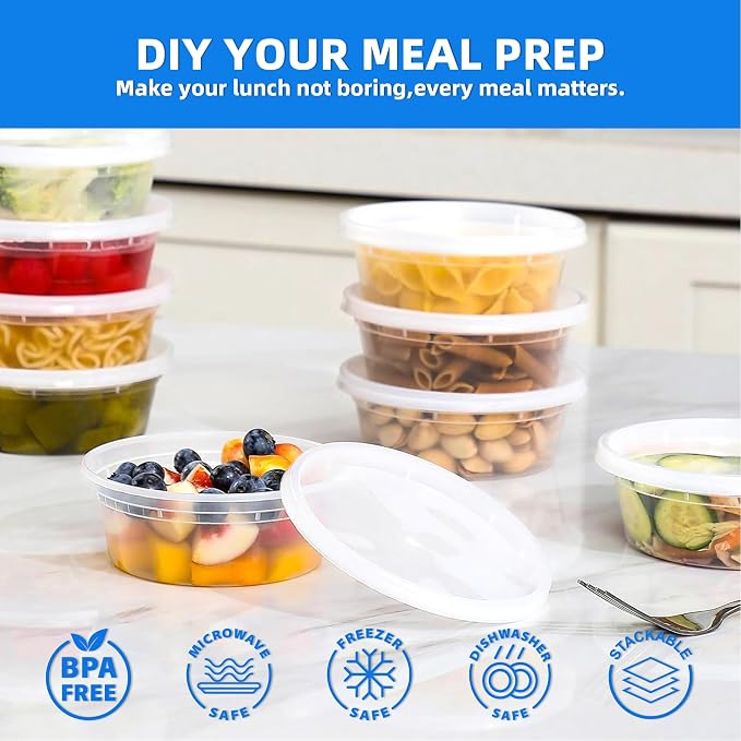 Plastic Deli Containers with Lids, 24 Sets 64 oz Soup Storage Meal Prep Box