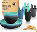 Unbreakable Wheat Straw Dinnerware Set 20 PCS - Kids Plates and Bowls Set for 4,Dishwasher & Microwave Safe Lightweight Toddler Dish Set for Party Camping Kitchen - Calm Tones