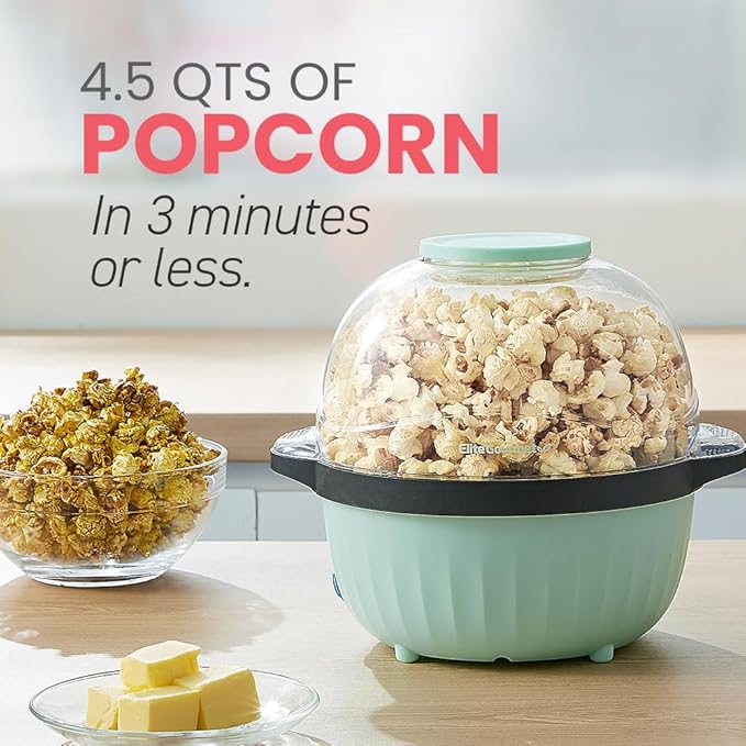 Elite Gourmet EPM145M 18-cup Hot Oil Stirring Popcorn Popper w/Measuring Cap & Reversible Serving Bowl & Butter Melting Tray, Great for Parties, Movie Night, Anytime Snack, Safety ETL Approved, Mint