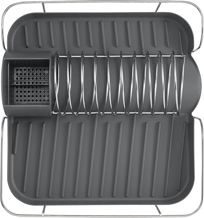 Polder Spring Dish Rack Holds Up to 9 Plates and Includes Removable, Stand-Alone Utensil Bin (Gray)