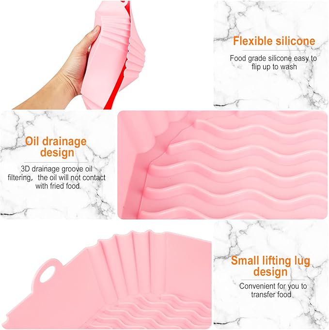 Boribim 2 PCS Square Silicone Air Fryer Liners - 8 Inch Air Fryer Reusable Liners - Kitchen Accessories - AirFryer Inserts for 4 to 7 QT Oven Microwave Accessories (Grey + Pink)