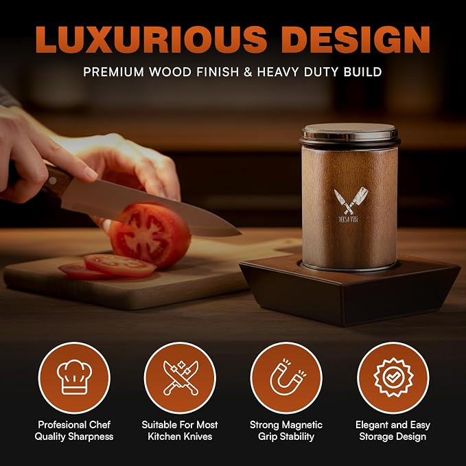 Rolling Knife Sharpener - 400/1000/3000 Grit Diamond & Ceramic Discs Leather Strop & Anticut Gloves | Knife Sharpener for All Knives