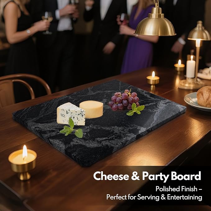 Lovdeco Marble Cutting Board, Pastry Board For Kitchen, Large Black With White Vine Marble Slab Gift With Non-Slip Feets, 16x20 Inch, 1 Piece