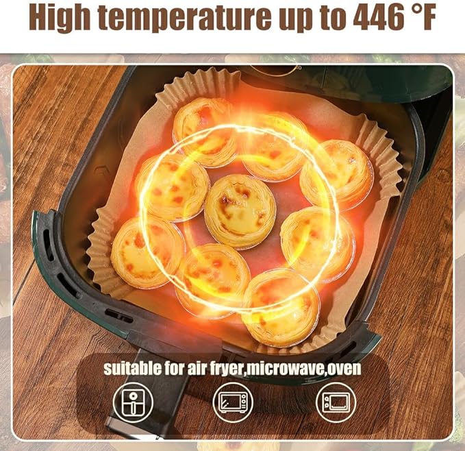 7.5 Inch Air Fryer Parchment Paper Liners Square,150 Pcs Non-stick &Oil-proof Air Fryer Liners Disposable for 2-5 QT Frying,Baking,Roast