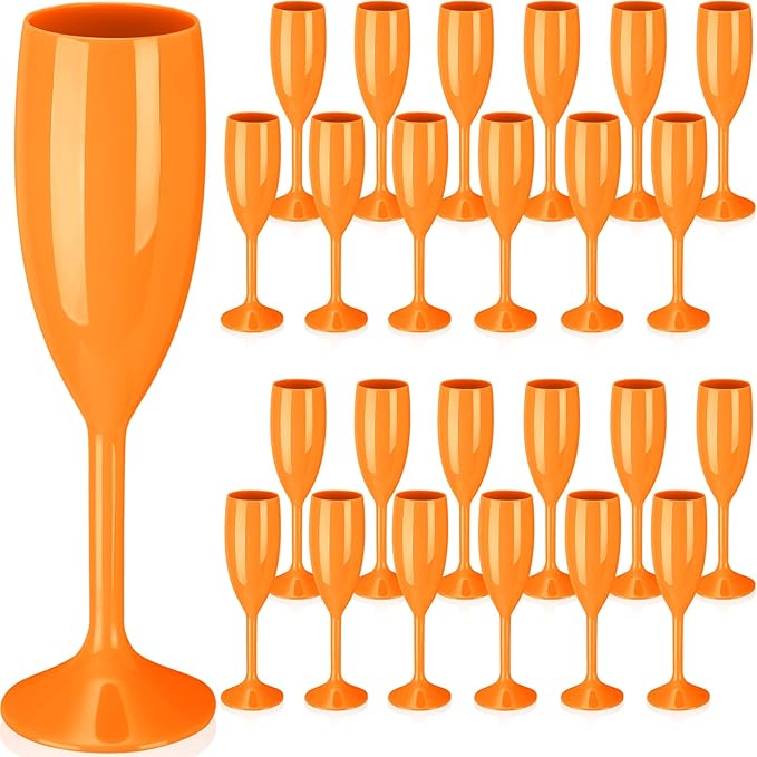 Maxcheck 24 Pcs Champagne Flutes Bulk Acrylic Toasting Drinking Flute Unbreakable Goblet Champagne Cups 6 oz Plastic Wine Glasses for Mother's Day Wedding Bridal Shower Anniversary Party (Orange)