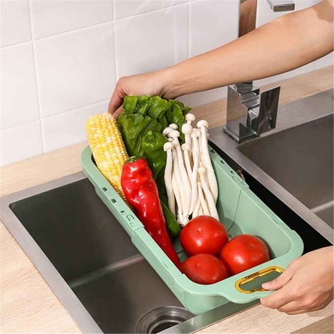 Expandable Dish Drying Rack Over the Kitchen Sink, Thick PP Dish Drainer, Dish Rack Vegetables and Fruits Strainer(White)
