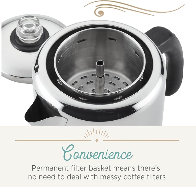 Farberware Classic Stainless Steel Yosemite Percolator Coffee Pot, 8-Cup, Stainless Steel