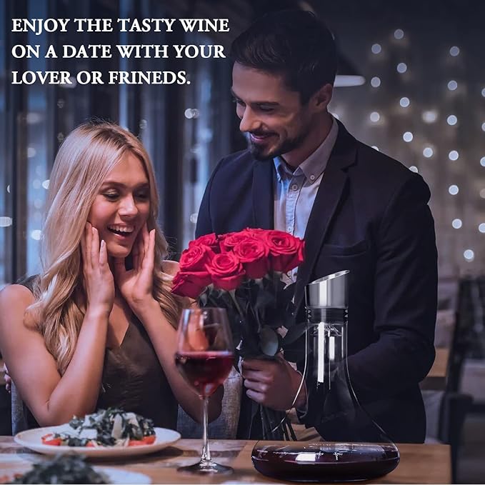 Wine Decanter Built-in Aerator Pourer, 1500ml /50oz Wine Carafe with Aerator,Cleaning Beads and Cork Ball,100% Lead-free Crystal Glass Red Wine Aerator, Wine Gift for Men, Wine Accessories