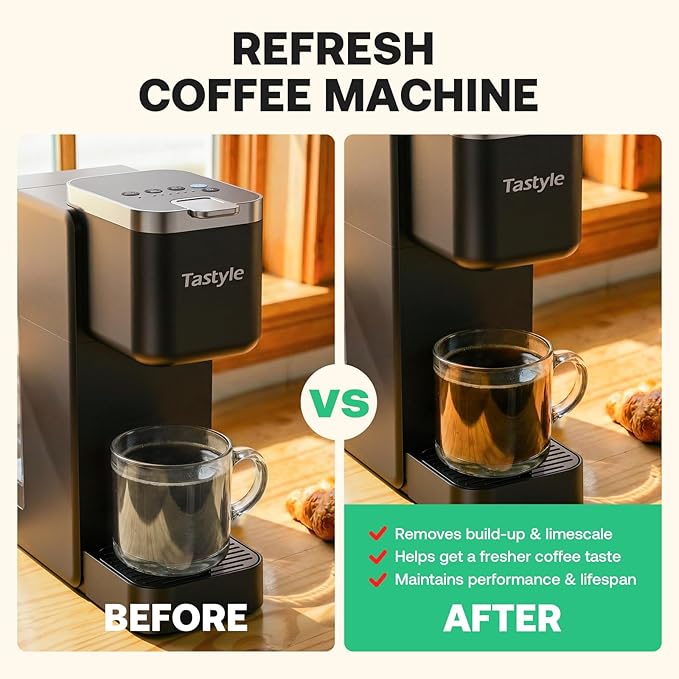 Tastyle Mini Single Serve Coffee Maker with 30 Descaler Cleaner Tablets, Single Cup Coffee Maker with Portable Handle for K Cups and Grounds