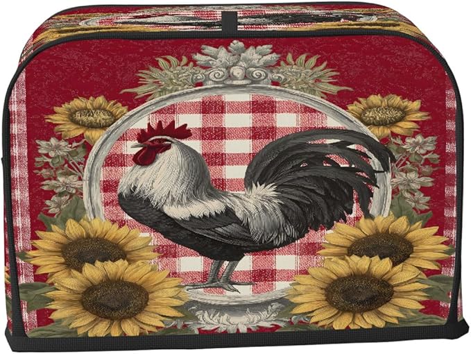 Red Retro Rooster 2 Slice Toaster Cover Dust And Fingerprint Bread Maker Cover Bakeware Protector Washable Appliance Covers Kitchen Accessories For Home Kitchen Women Gift
