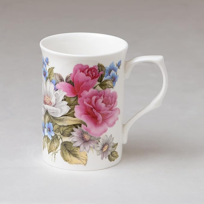 Bone China Coffee Tea Mugs 9-Ounce, Assorted Set of 4 (Classic Floral)