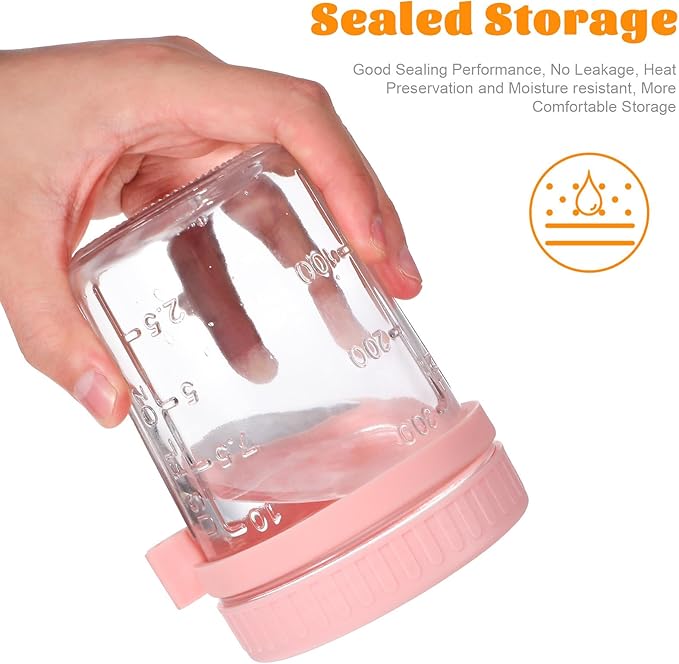 4 Pcs 400ml Macaron Mason Jars with Lids and Spoons Wide Mouth Glass Food Storage Containers for Overnight Oats, Yogurt, and Meal Prep in White, Gray, Light Blue, and Pink
