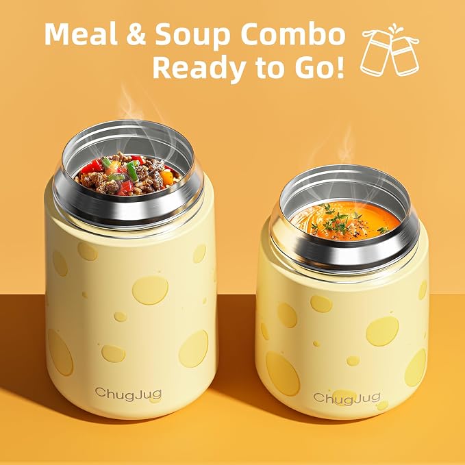 2 Pack Insulated Food Jar Set, 26oz & 18oz Stainless Steel Vacuum Insulated Soup Containers for Hot Food, Leak-Proof Thermal Food Jars with Spoons, Cute Stylish Design for School, Work & Travel