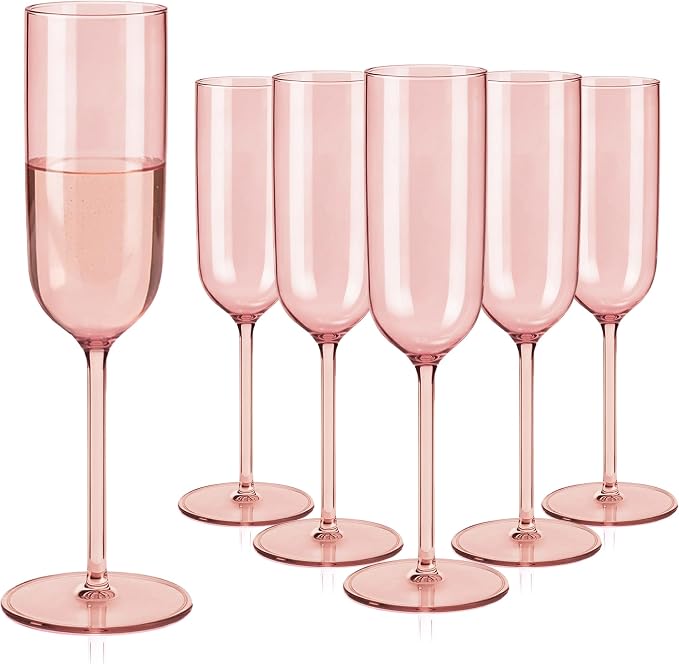 Plastic Champagne Flutes Set, 6oz Unbreakable Champagne Glasses Bulk, Shatterproof Reusable Mimosa Prosecco Sparkling Wine Cups for Wedding Party (Rose Gold, 24pcs)