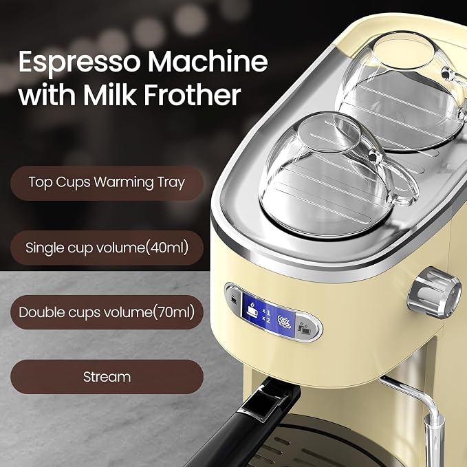 Electactic 20 Bar Espresso Machine, Professional Stainless Steel Coffee Maker with LCD Display, 45oz Removable Water Tank, Home & Office Espresso Maker for Cappuccino Latte Macchiato, White
