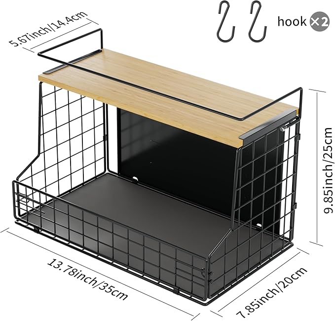TIDIIABODE Magnetic Shelf for Fridge, Large Container Magnetic Spice Rack for Refrigerator, Fruit Potato and Onion Storage Bins, Magnetic Basket with Wood Lid, Kitchen Counter, Cabinet