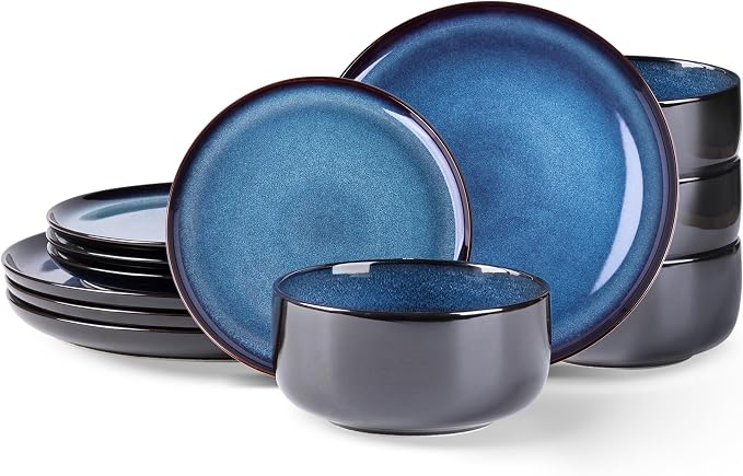 LeRatio Ceramic Dinnerware Sets for 4,Plates and Bowls Sets,Handmade Reactive Glaze Dishes Set,Chip Resistant and Scratch Resistant | Oven&Dishwasher & Microwave Safe,Service for 4