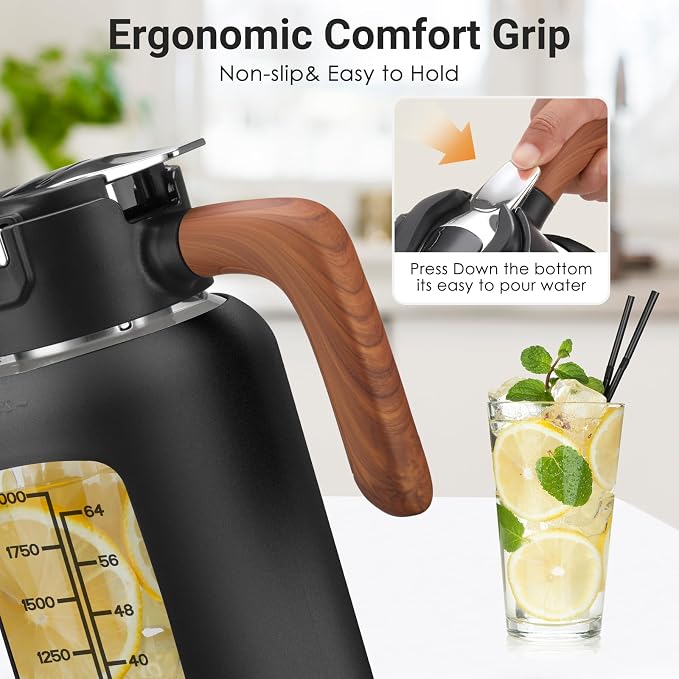 84oz Glass Pitcher with Lid and Handle Borosilicate Glass Water Jug/Carafe for Hot & Cold Beverages, 2.5Liter Large Pitcher with Silicone Sleeve & Wide Mouth, Fridge Safe for Iced Tea, Coffee, Juice