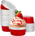 Beasea Disposable Aluminum Foil Cups 100 Pack, 8 oz 235ml 3.9" Bake Ramekin Cup Muffin Cupcake Baking Cup Mini Pudding Cups for Party Wedding Birthday - Red
