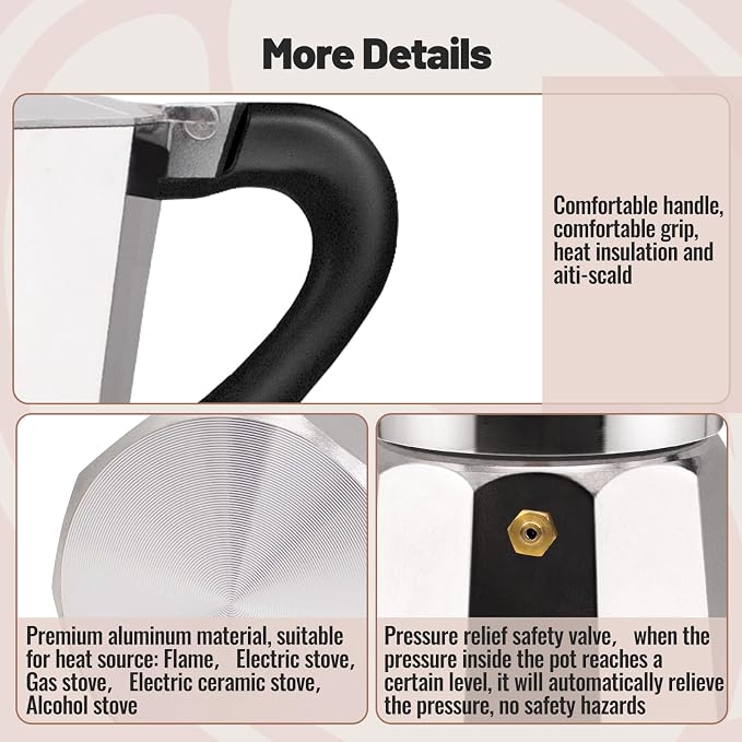2 Cup Aluminum Moka Pot Classic Stovetop Espresso Coffee Maker 100ml 3.4oz Coffeemaker Percolator Mocha Pot Greca Coffee Maker Cafe Makers for Italian and Cuban Café Brewing Silver