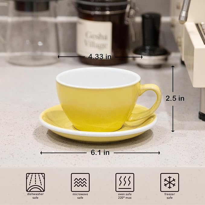 Loveramics Coffee Cup Ceramic, 10 oz Latte Art Cup with Saucer for Cappuccino, Tea, Espresso, Thick - walled stoneware Cappuccino mug Set for Cafe and Barista - Potters Colours (Butter Cup, 10OZ)