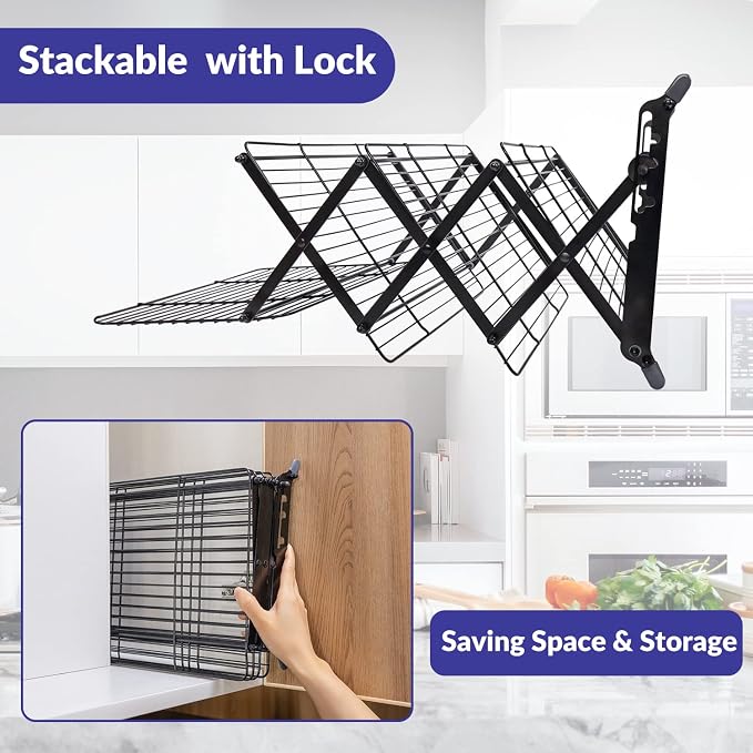 Geesta 2/3/4-Tier Upgraded Collapsible Cooling Rack with Adjustable 3 Setting Design Stackable Roasting Cooking Drying Wire Cooling Rack for Cookies Baking Gifts for Women