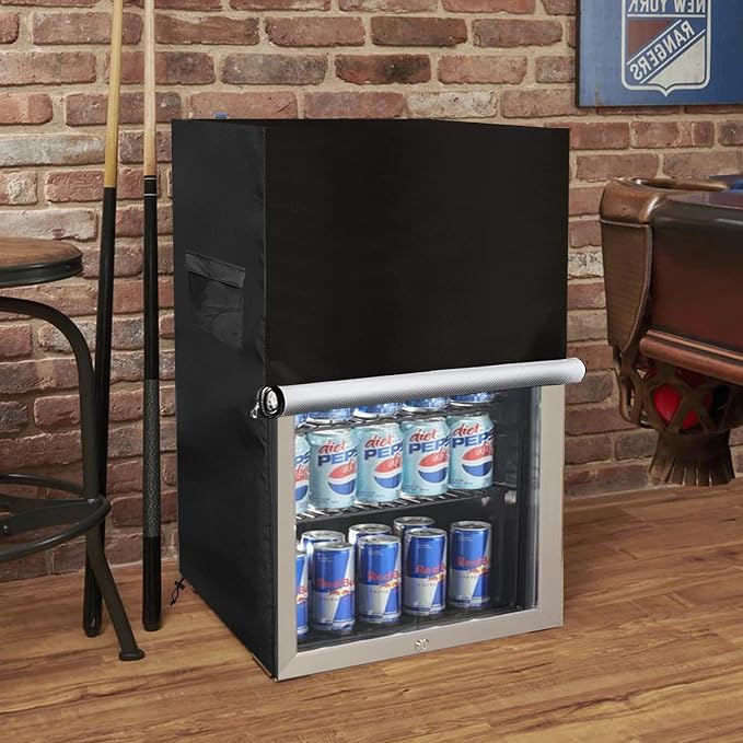 Beverage Refrigerator and Cooler Cover for most 3.2 Cu.ft Beer or Wine Mini Fridge,Waterproof Dust Proof Anti-UV Sides Zipper Can Be Opened(20" W x 20" D x 33" H,Black)