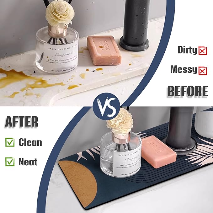 Sink Faucet Absorbing Mat, 2 Pack Drying Mat Around Faucet Sink Splash Guard Behind Faucet Sinkmat For Kitchen Bathroom Island Rv 15 * 5.5 Inch (38 * 14 cm)