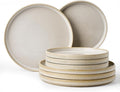 8-Piece Dinner/Salad Plates Set for 4, Cappuccino White | Chip & scratch resistant stoneware dinnerware. Microwave & dishwasher safe. Handcrafted reactive glaze. For daily & serving.