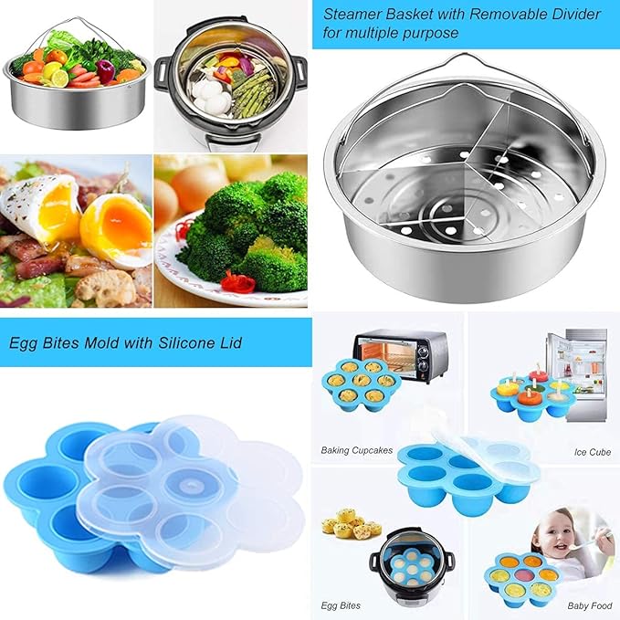 Accessories for Instant Pot, Sugaroom Pressure Cooker Accessories Set Compatible with Instant Pot Accessories 6 qt 8 quart - 2 Steamer Baskets, Springform Pan, Egg Rack, Egg Bites Mold and More