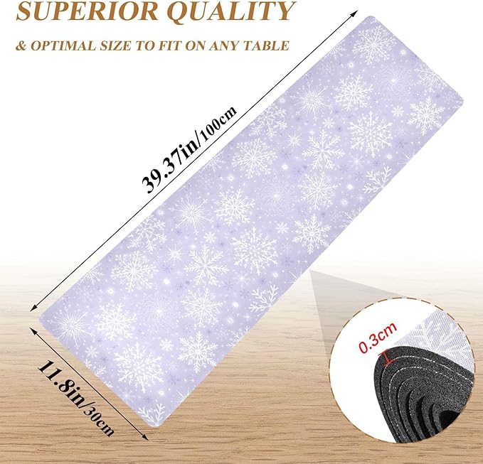 Gray White Winter Snowflakes Christmas Trivet Table Runner 40 Inches Long Trivet for Hot Pots and Pans/Hot Dishes,Table Protector Heat Up to 230F, Decorative Hot Plates Mat for Kitchen Countertop