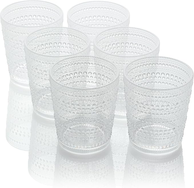 Santa Fe Clear Set of 6 Premium Acrylic DOF Glasses 16 oz – Unbreakable Drinkware with Textured Bubble Design, Dishwasher Safe Tumblers for Indoor & Outdoor Use