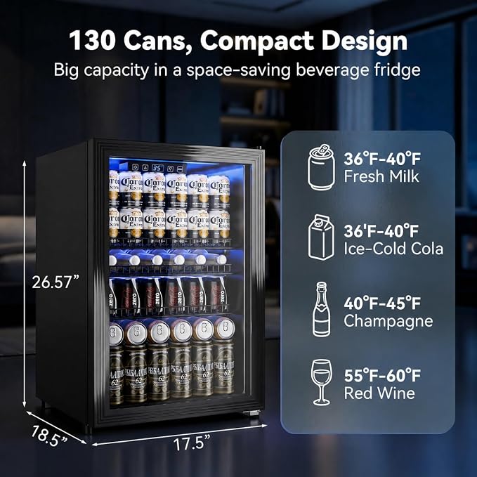 Manastin Beverage Refrigerator Cooler Freestanding Mini Fridge Cooler with Glass Door, Adjustable Shelves & Digital Temperature Display for Soda, Beer or Wine (Black, 2.47 Cu.Ft)