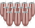 Lifecapido 12 Pack Stemless Champagne Tumblers, 12oz Insulated Stainless Steel Flute Glass for Birthday Party Wedding Christmas (Rose Gold)