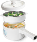 DRINKPOD 2L Electric Hot Pot with Steamer, Portable Multi Cooker for Ramen, Eggs, Soup, Oatmeal Non-Stick Mini Pot with Adjustable Temperature (WHITE)