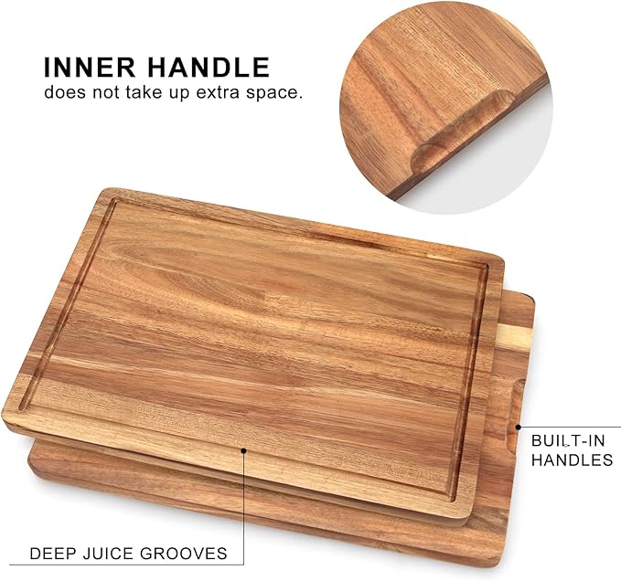 Solid Wooden Cutting Board Set of 3 Acacia Wood Charcuterie Boards Set Hardwood Meat Chopping Board Butcher Blocks Safe Non Toxic Large Cutting Boards for Kitchen Decor Bread Serving Cheese Board