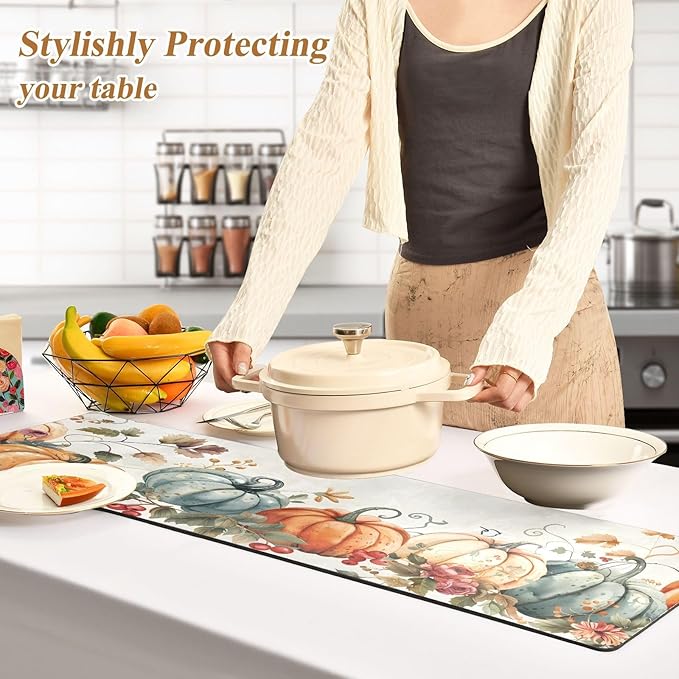 Thanksgiving Pumpkins Trivet Table Runner 40 Inches Long Fall Autumn Leaves Trivet for Hot Pots and Pans/Hot Dishes,Table Protector Heat Up to 230F, Decorative Hot Plates Mat for Kitchen Countertop