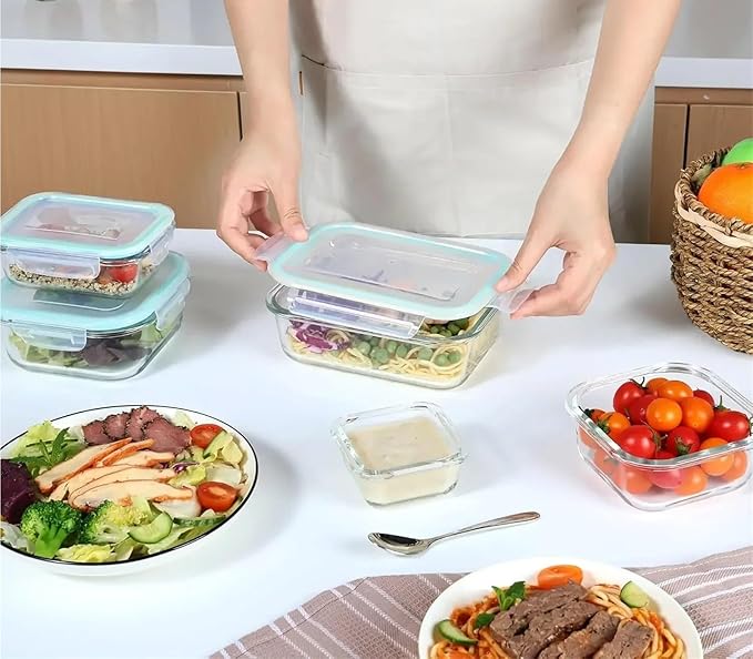 Glass Bento Lunch Box with Lid, Microwave and Dishwasher Safe Meal Prep Container for Office Food Storage(640ml)
