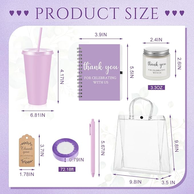 Nuogo 6 Sets New Parent Shower Prizes for Player Winners Adult, Wedding Bridal Shower Gift, Plastic Tumbler Notebook Scented Candle Ballpoint Pen Bag (Gradient Purple,Classic Style)