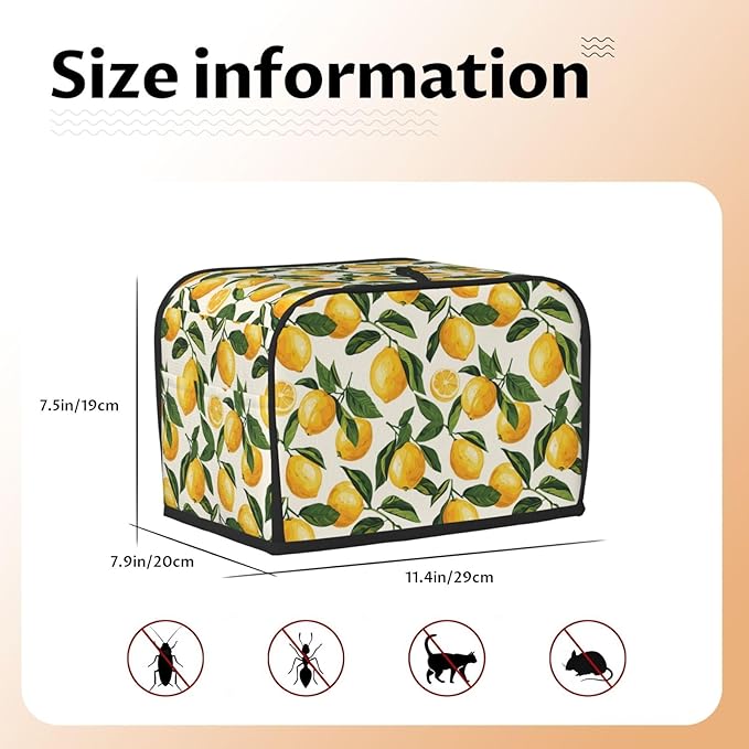 Toaster Cover 2 Slice Lemon Fruit Watercolor Kitchen Small Appliance Covers with Pockets Dust and Fingerprint Protection