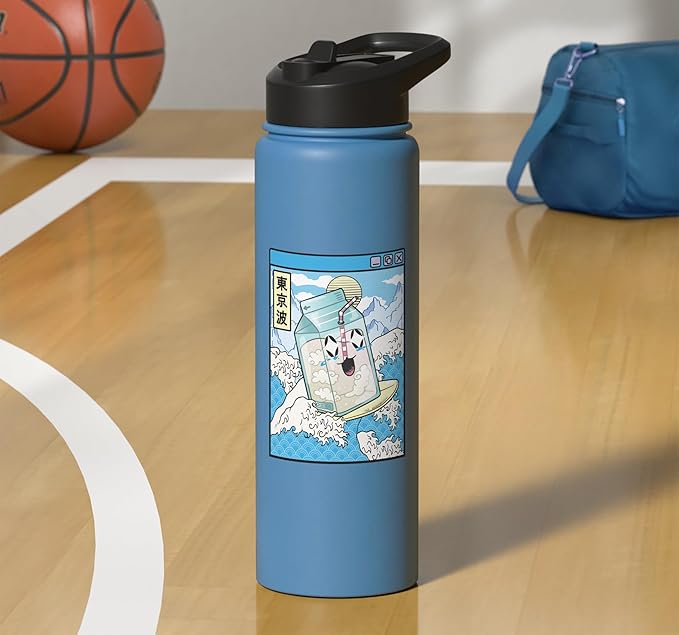 Milk Carton Surfing Great Waves Anime Kawaii Aesthetic Stainless Steel Insulated Water Bottle