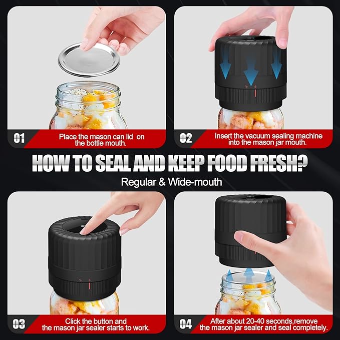 2026 Latest Electric Mason Jar Vacuum Sealer Kit for Mason Jars with Wide and Regular Mouth Canning Jar Lids