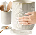 Utensil Holder, 7.2" Kitchen Utensil Holder for Counter, 2-in-1 Ceramic Cooking Utensils Holders with Spoon Rest, Utensil Crock for Spatula, Ideal Housewarming Gift (Beige)