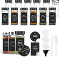 Spice Jars with Label, 12pcs 4oz Glass Spice Jars with Black Lids, Square Spice Containers with 152 Labels and Shaker Inserts, Empty Seasoning Bottles for Drawer, Cabinet, Seasoning Organizer