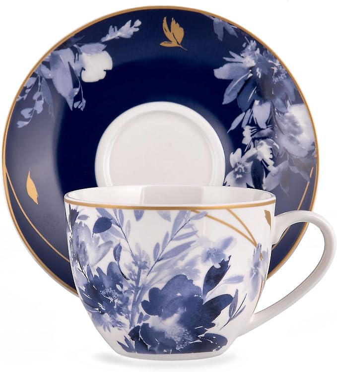 STP GOODS Teacup & Saucer Set of 4, Coffee Cups, Coffee Mugs, Espresso Cups, Tea Cup Set with Saucer, Latte and as a Gift (Mizuki)