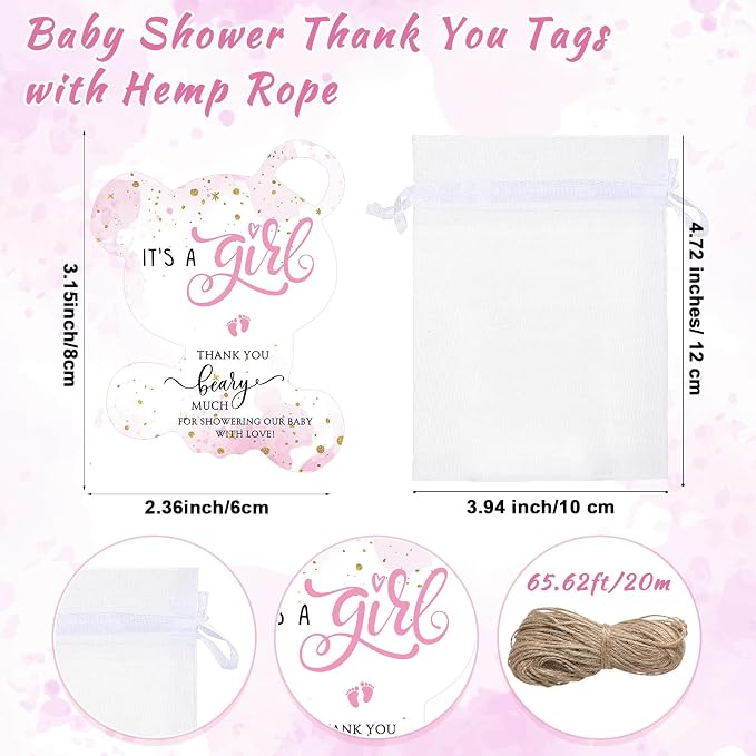 50 Sets Baby Shower Favor for Guests Acrylic Shot Glasses with Bottle Opener Keychains Thank You Tags and Bags Gender Reveal Party Favors for Guest Baby Shower Return Gift(Bear Girl)